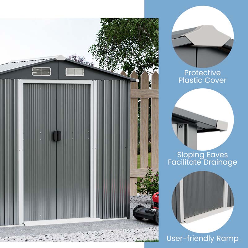 Eletriclife 6 x 4 Feet Galvanized Steel Storage Shed with Lockable Sliding Doors