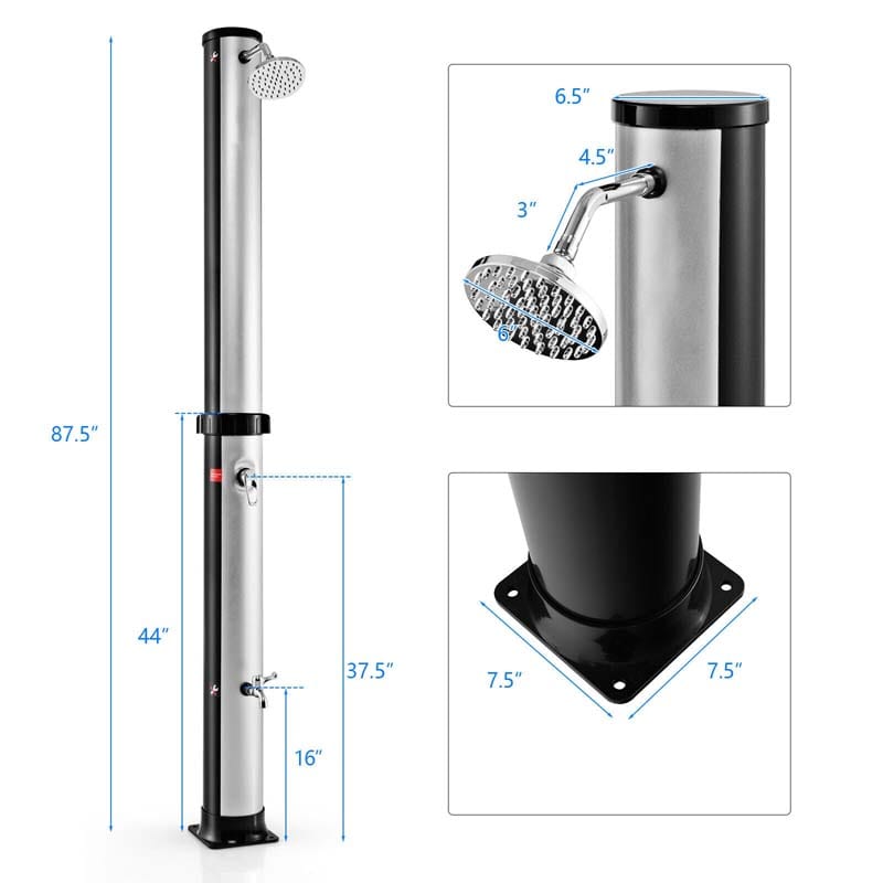 Eletriclife 7.2 Feet Solar-Heated Outdoor Shower with Free-Rotating Shower Head