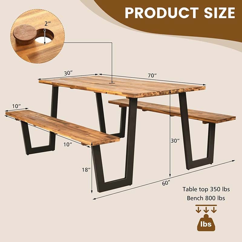 Eletriclife 70" Wooden Picnic Table Bench Set