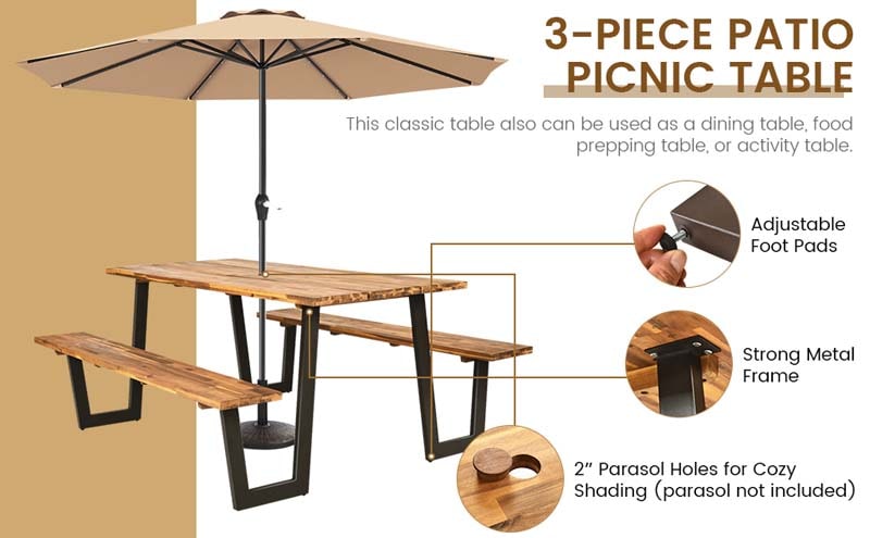 Eletriclife 70" Wooden Picnic Table Bench Set