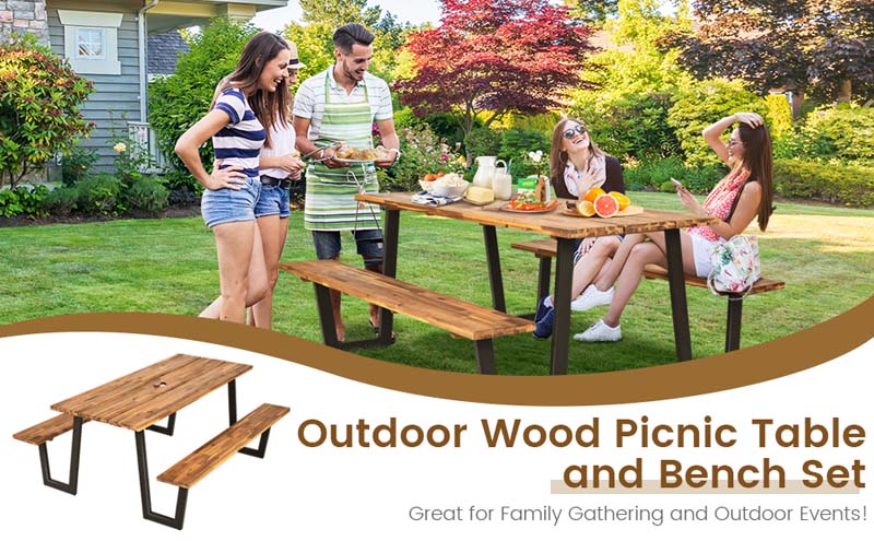 Eletriclife 70" Wooden Picnic Table Bench Set