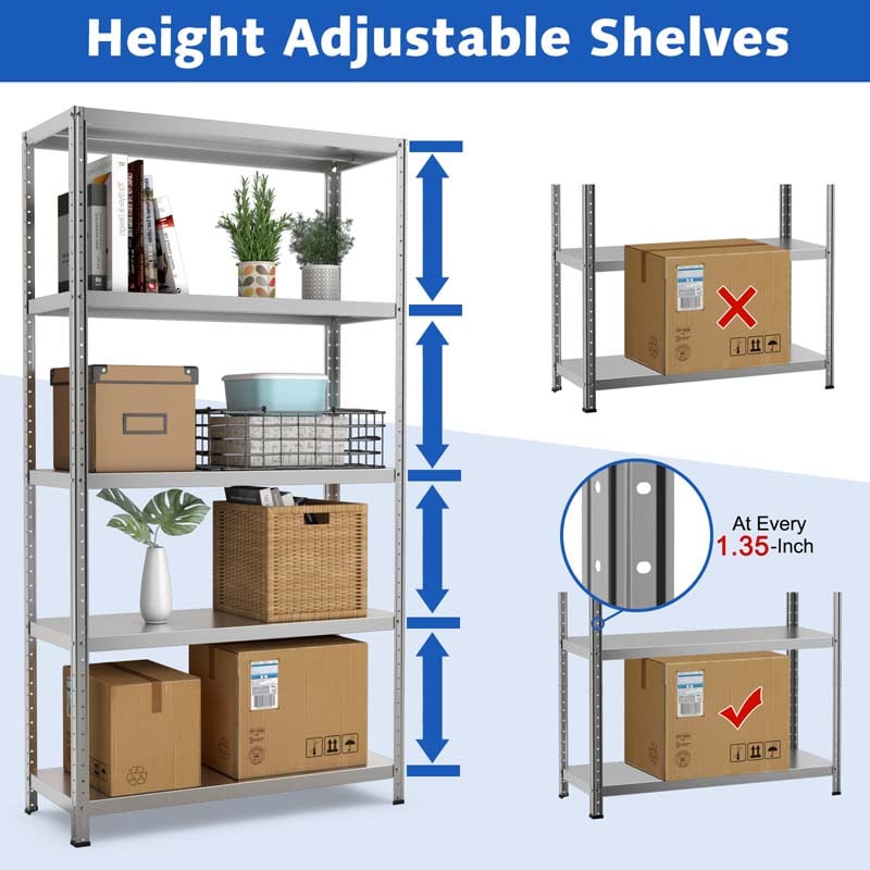 Eletriclife 74 x 16 x 39 in 5-Tier Adjustable Storage Shelves with Foot Pads