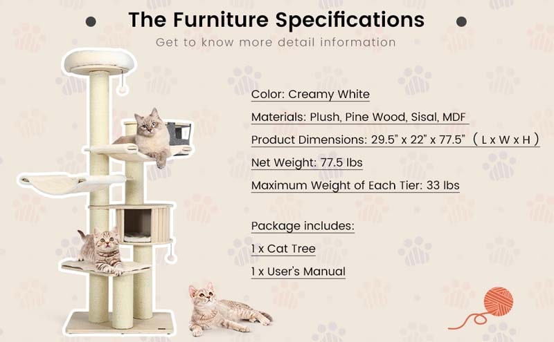 Eletriclife 77.5 Inch Cat Tree Condo Multi-Level Kitten Activity Tower with Sisal Posts