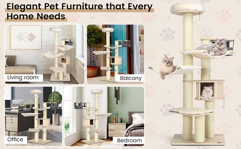 Eletriclife 77.5 Inch Cat Tree Condo Multi-Level Kitten Activity Tower with Sisal Posts