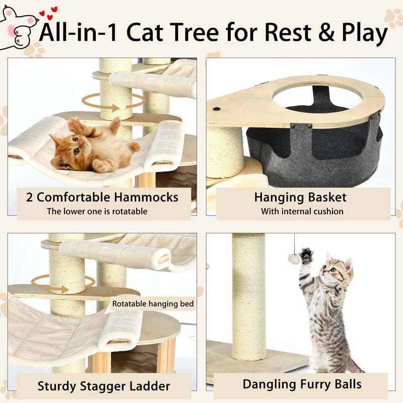 Eletriclife 77.5 Inch Cat Tree Condo Multi-Level Kitten Activity Tower with Sisal Posts