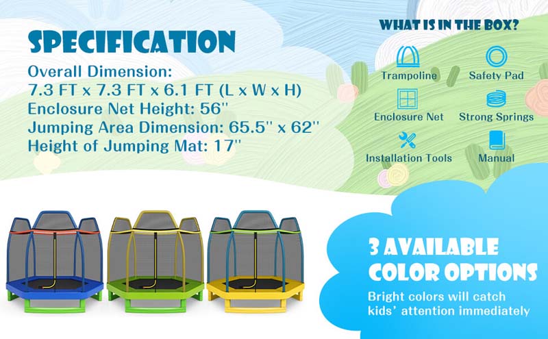 Eletriclife 7 Feet Kids Recreational Bounce Jumper Trampoline