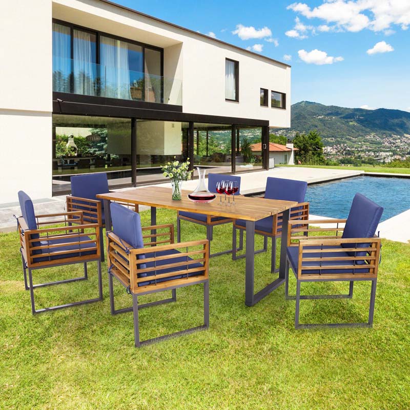 Eletriclife 7 Pieces Patio Acacia Wood Dining Chair and Table Set