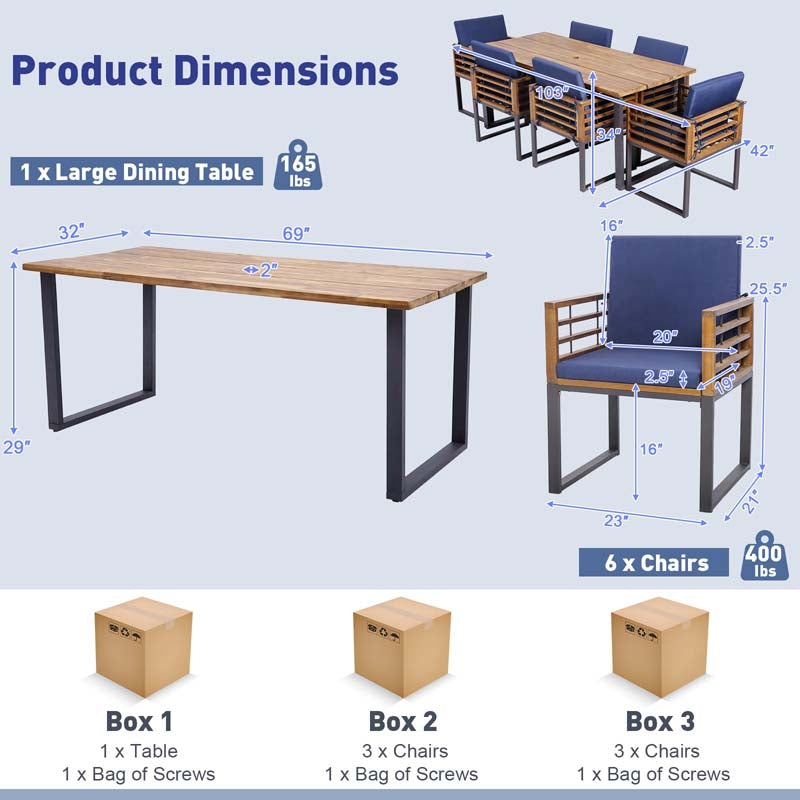 Eletriclife 7 Pieces Patio Acacia Wood Dining Chair and Table Set