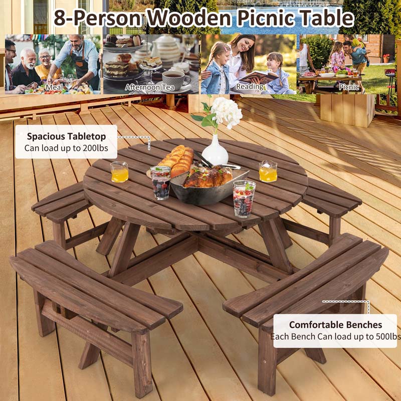 Eletriclife 8-Person Outdoor Wooden Round Picnic Dining Table Bench Set