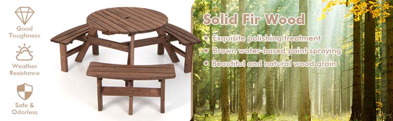 Eletriclife 8-Person Outdoor Wooden Round Picnic Dining Table Bench Set
