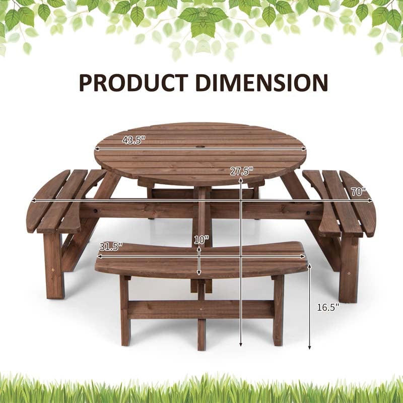 Eletriclife 8-Person Outdoor Wooden Round Picnic Dining Table Bench Set