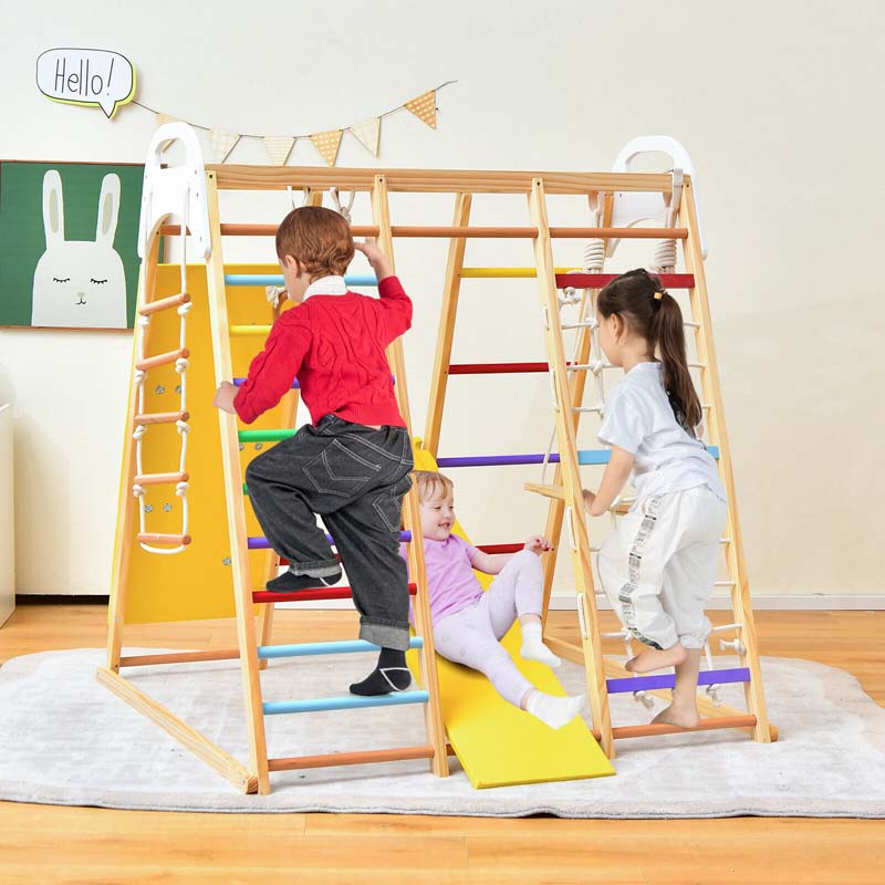 Eletriclife 8-in-1 Wooden Jungle Gym Playset with Monkey Bars