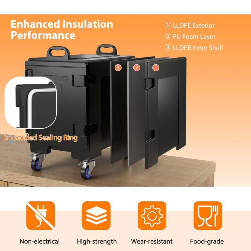 Eletriclife 81 Quart Capacity End-loading Insulated Food Pan Carrier with Wheels