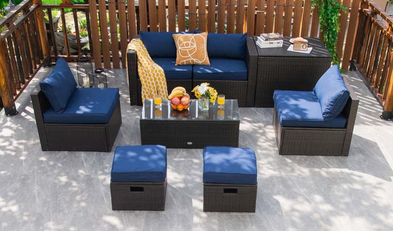 Eletriclife 8 Pieces Patio Rattan Furniture Set with Storage Box and Waterproof Cover