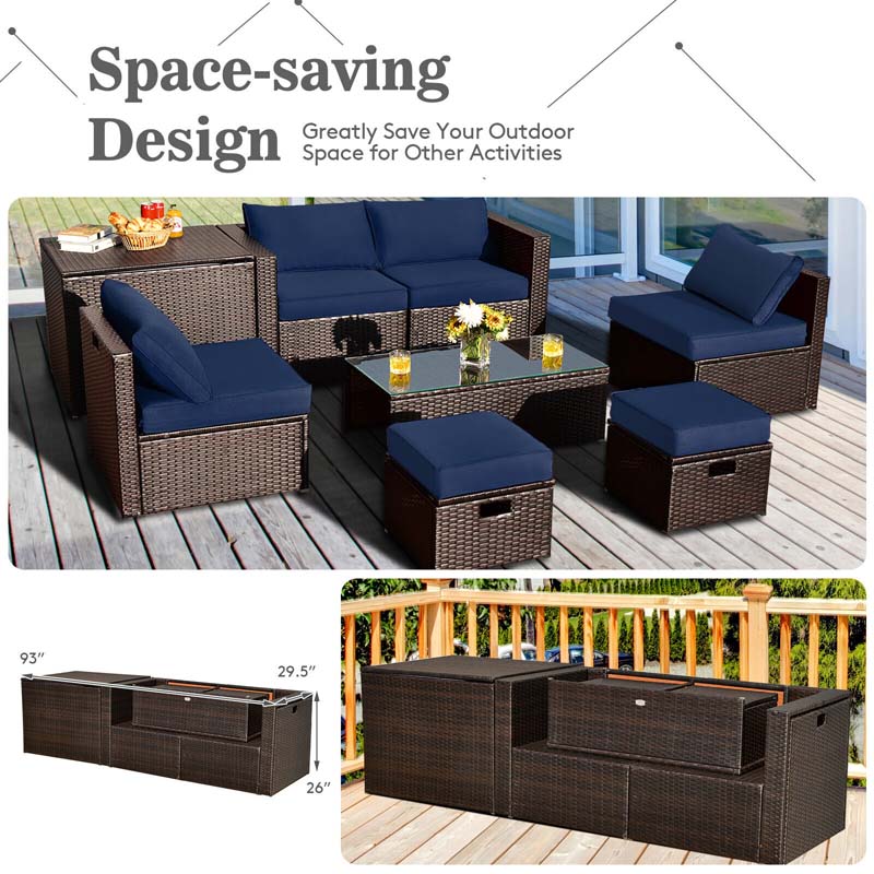 Eletriclife 8 Pieces Patio Rattan Furniture Set with Storage Box and Waterproof Cover