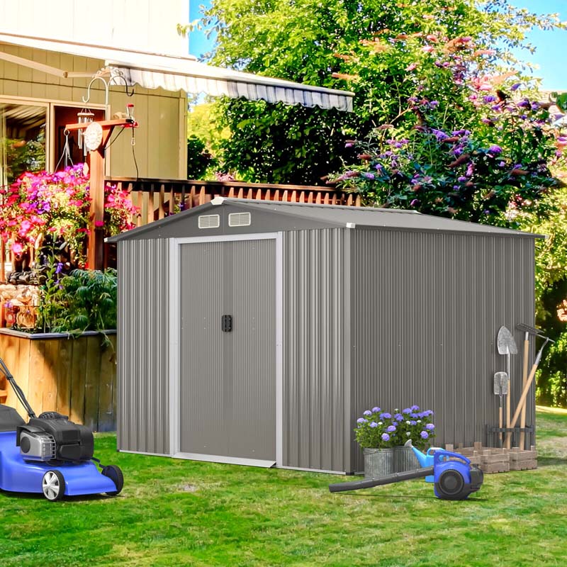 Eletriclife 8 x 6 Feet Galvanized Steel Storage Shed for Garden Yard