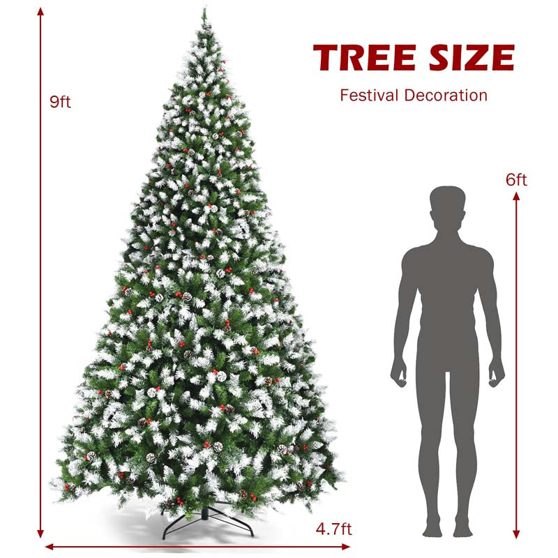 Eletriclife 6/7.5/9 FT Pre-lit Snow Flocked Christmas Tree with Red Berries and 8 Lighting Modes