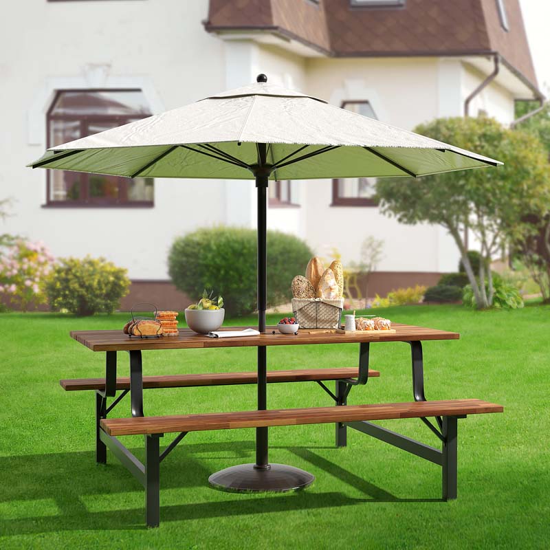 Eletriclife Acacia Wood Patio Picnic Table Bench Set with Umbrella Hole