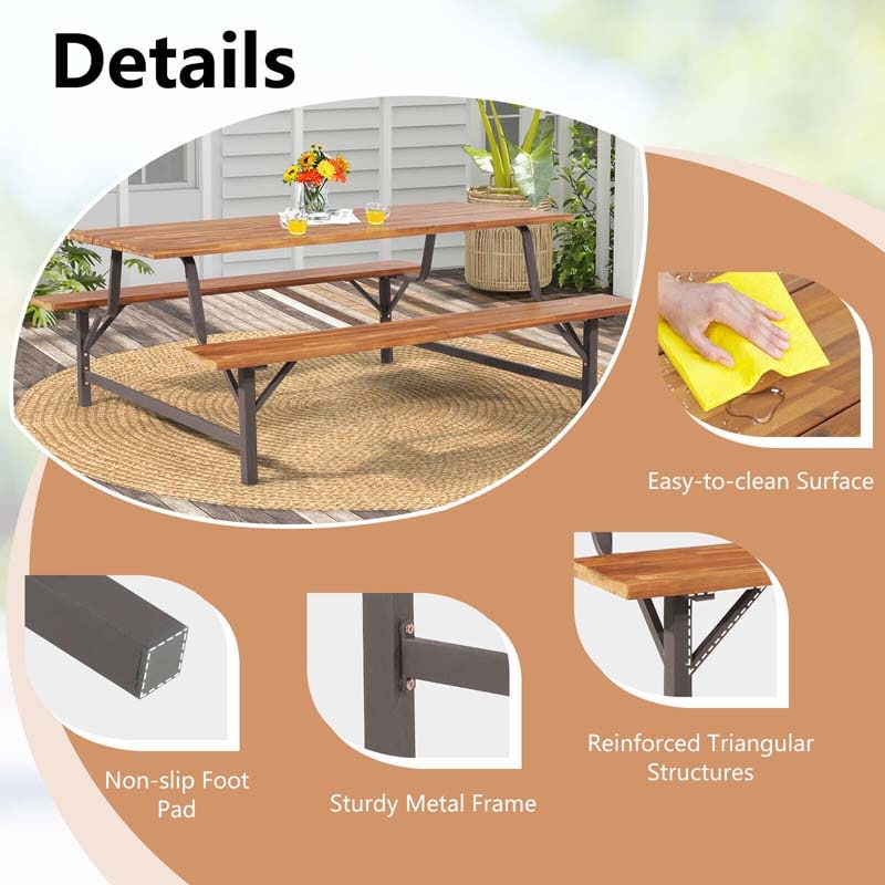 Eletriclife Acacia Wood Patio Picnic Table Bench Set with Umbrella Hole