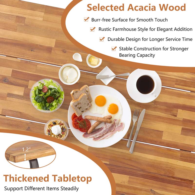 Eletriclife Acacia Wood Patio Picnic Table Bench Set with Umbrella Hole