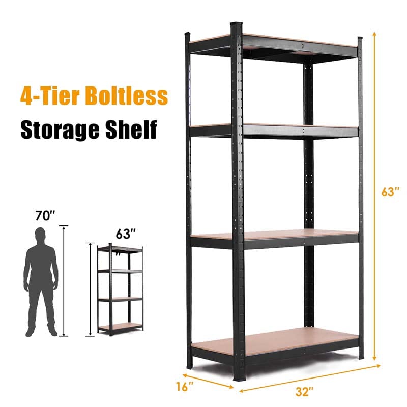 Eletriclife Adjustable 4-Tier Heavy Duty Storage Shelf Black