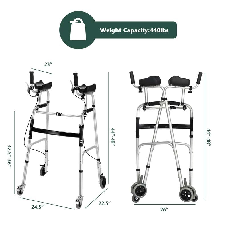 Eletriclife Adjustable Folding Walker with 5 Inch Wheels and Padded Armrest