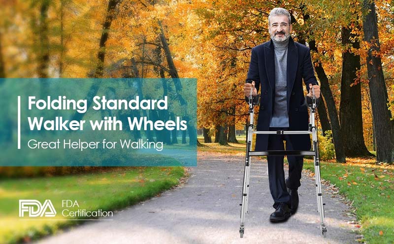 Eletriclife Adjustable Folding Walker with 5 Inch Wheels and Padded Armrest