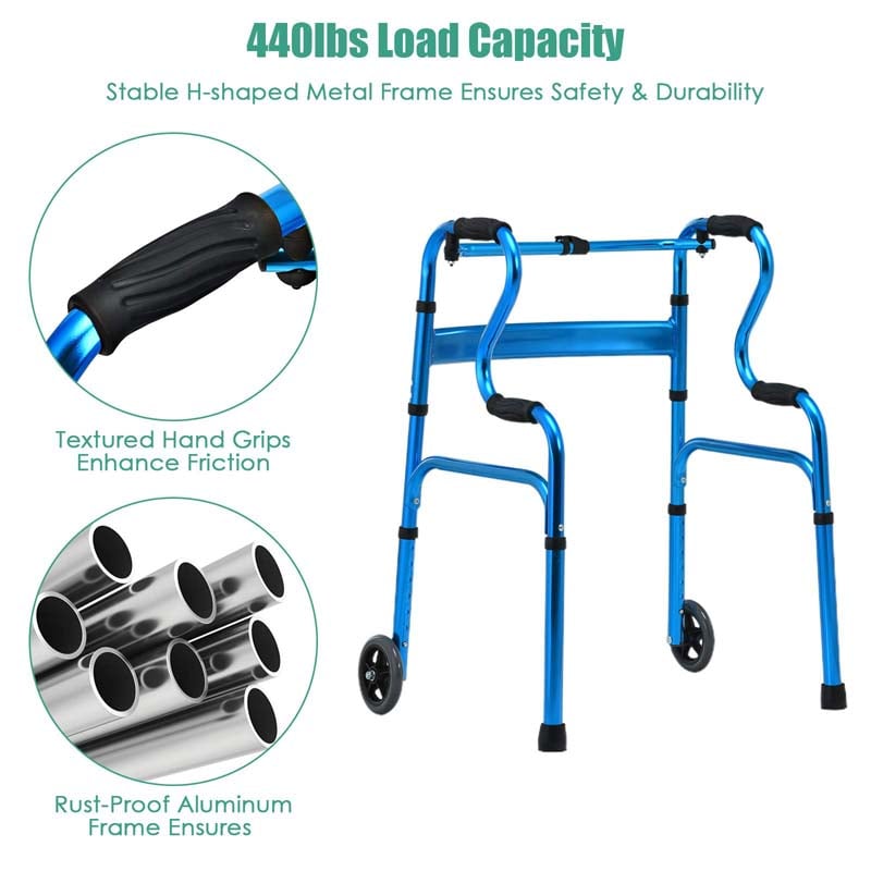 Eletriclife Adjustable Heavy-Duty Folding Walker with Wheels and Armrests