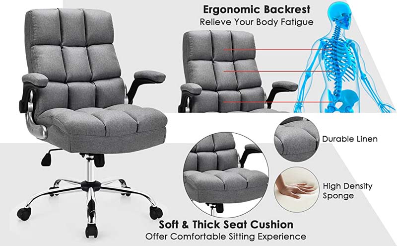Eletriclife Adjustable Swivel Office Chair with High Back and Flip-up Arm