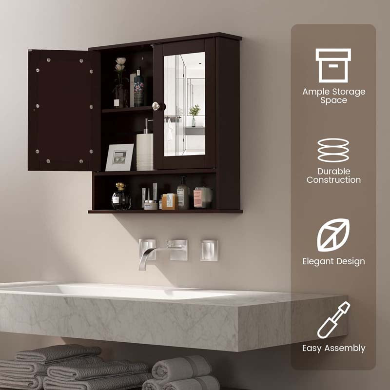 Eletriclife Bathroom Hanging Storage Cabinet with Double Mirror Doors