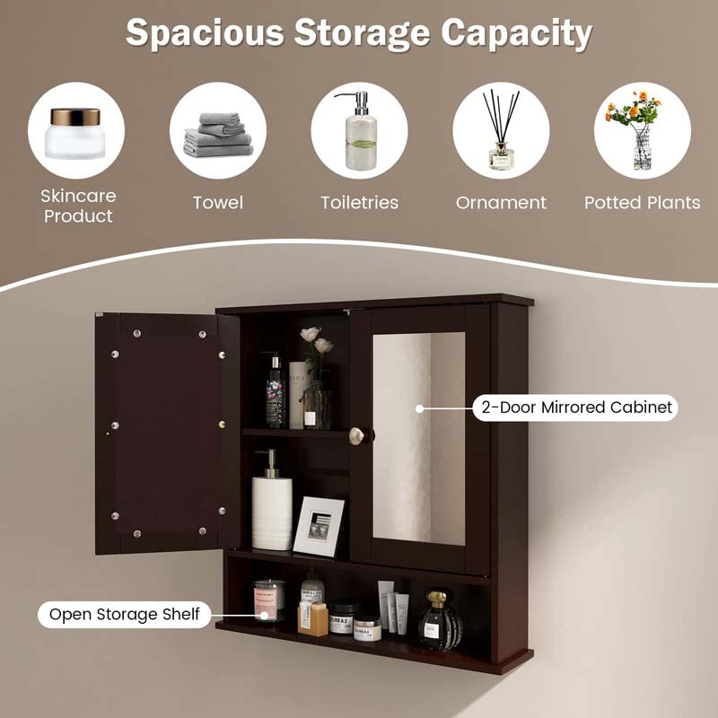 Eletriclife Bathroom Hanging Storage Cabinet with Double Mirror Doors