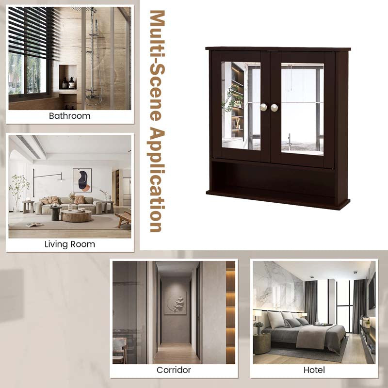 Eletriclife Bathroom Hanging Storage Cabinet with Double Mirror Doors