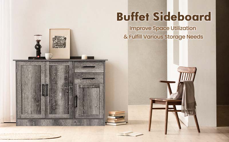 Eletriclife Buffet Storage Cabinet with 2-Door Cabinet and 2 Drawers Gray