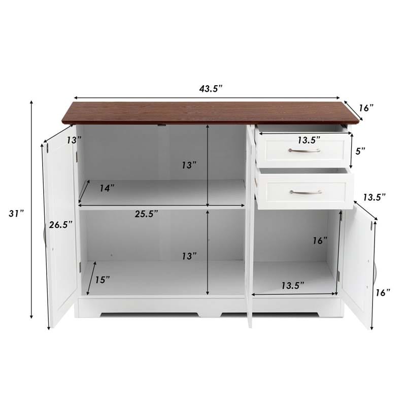 Eletriclife Buffet Storage Cabinet with 2-Door Cabinet and 2 Drawers White