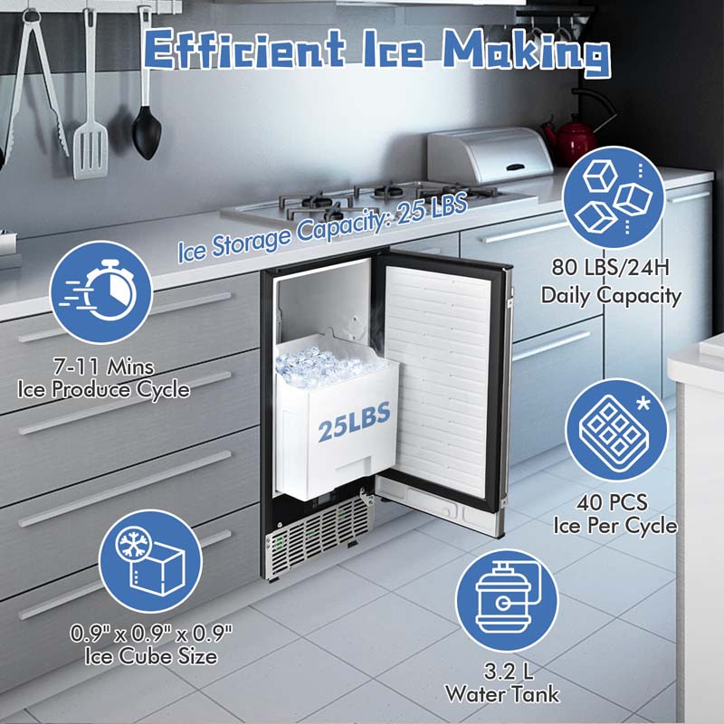 Eletriclife Commercial Ice Maker 80LBS/24H Freestanding and Under Counter 115V Industrial Ice Machine