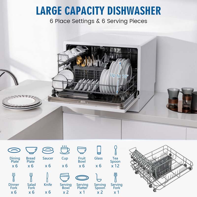 Eletriclife Compact Countertop Dishwasher with 6 Place Settings