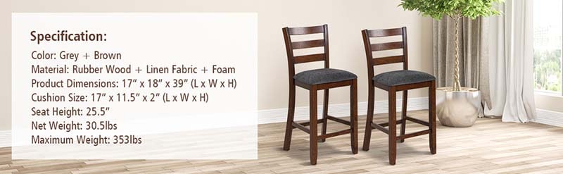 Eletriclife Counter Height Bar Chairs with Fabric Seat and Rubber Wood Legs