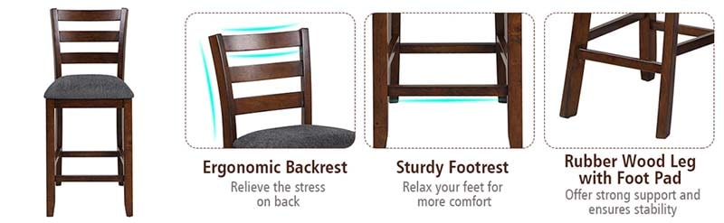 Eletriclife Counter Height Bar Chairs with Fabric Seat and Rubber Wood Legs