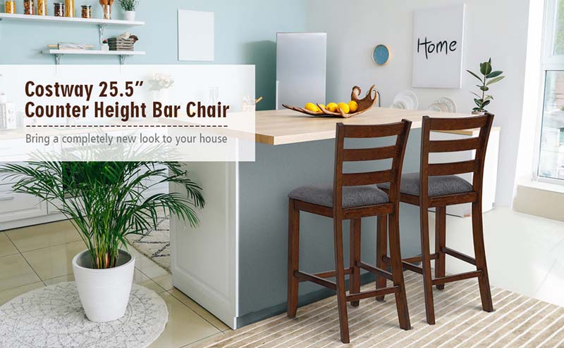 Eletriclife Counter Height Bar Chairs with Fabric Seat and Rubber Wood Legs