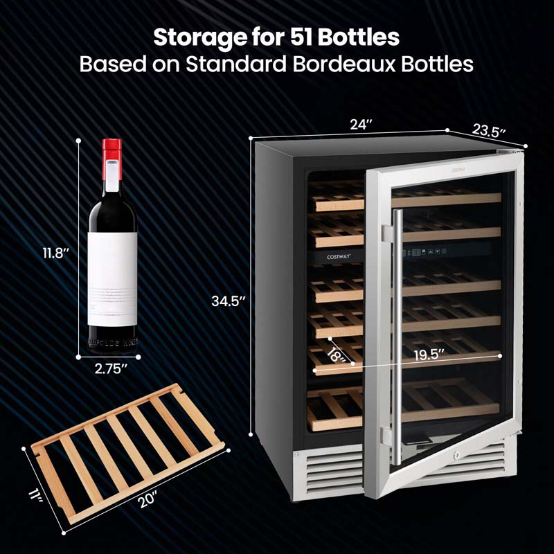 Eletriclife Dual Zone Wine Cooler for 51 Bottles with Reversible Door