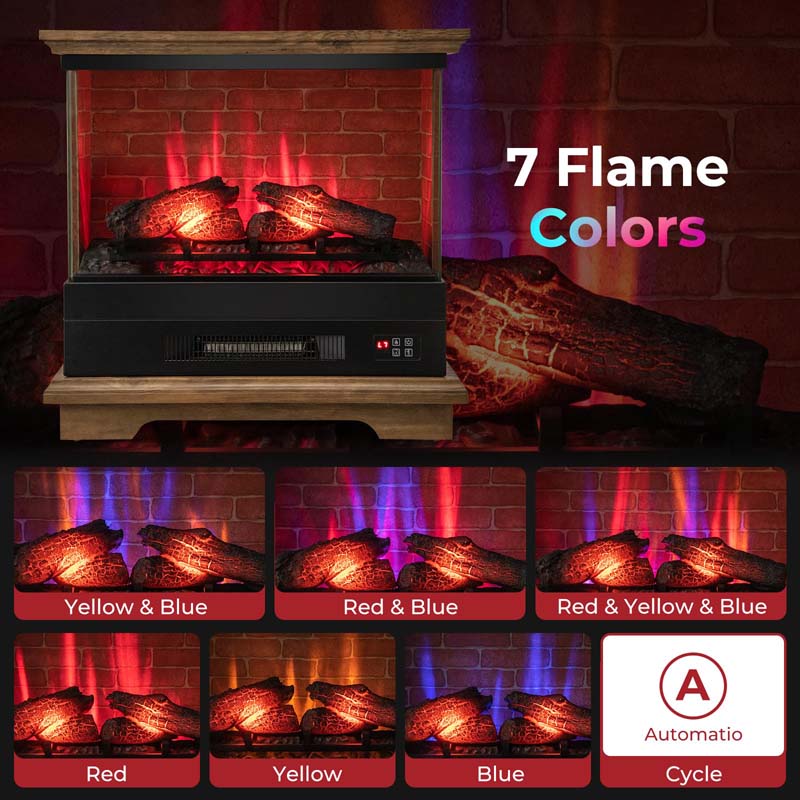 Eletriclife Electric Fireplace Heater with 3-Sided Glass 27-inch Wide