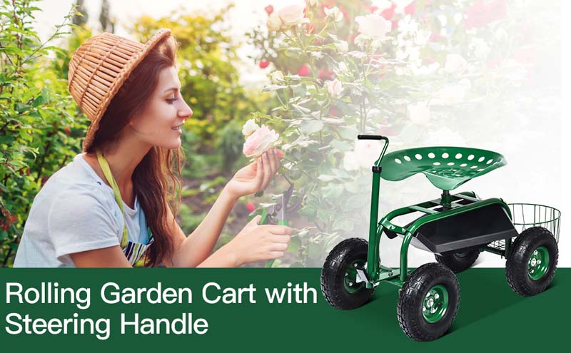 Eletriclife Extendable Handle Garden Cart Rolling Wagon Scooter