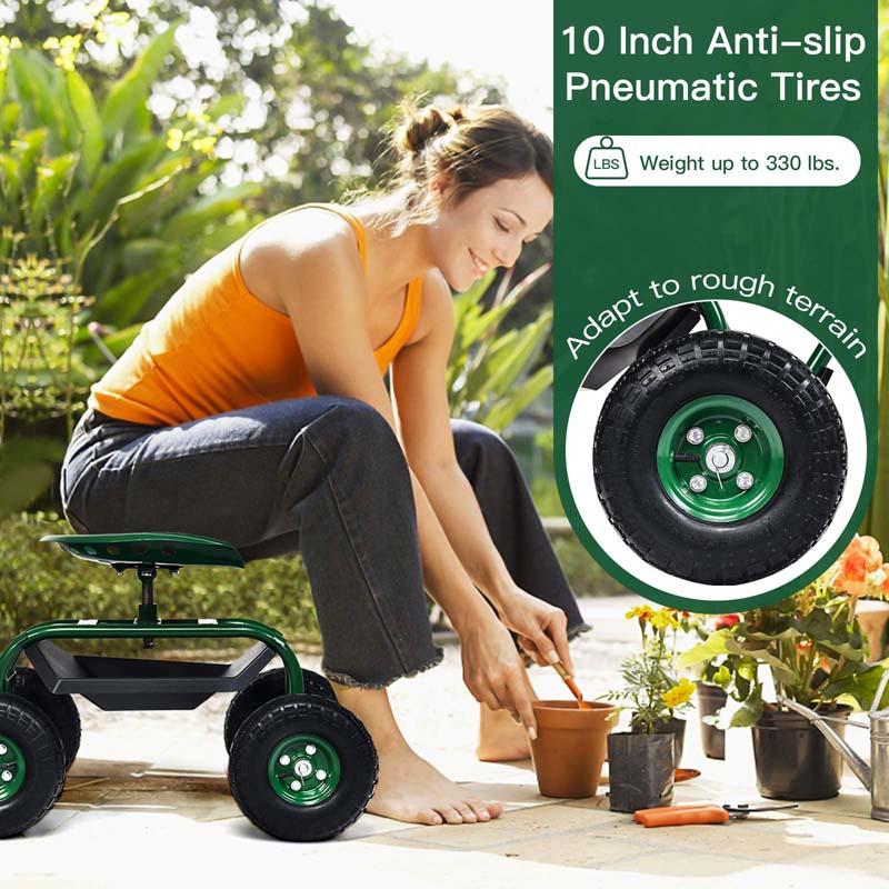 Eletriclife Extendable Handle Garden Cart Rolling Wagon Scooter