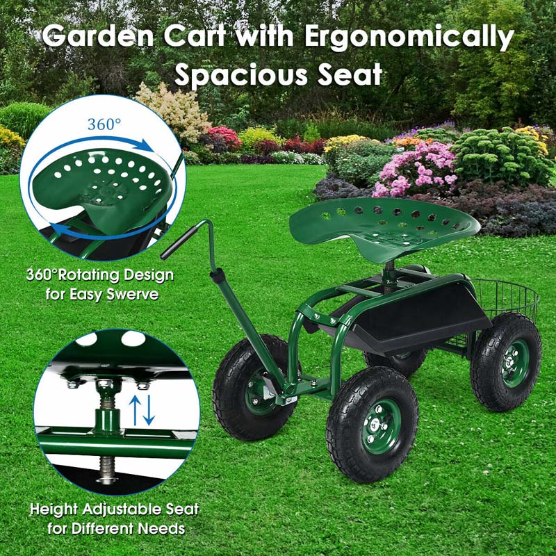 Eletriclife Extendable Handle Garden Cart Rolling Wagon Scooter