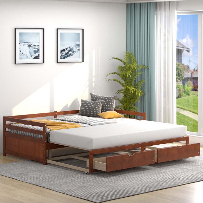 Eletriclife Extendable Twin to King Daybed with Trundle and 2 Storage Drawers