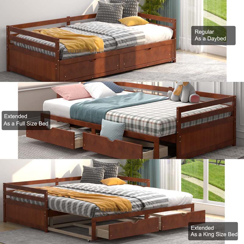 Eletriclife Extendable Twin to King Daybed with Trundle and 2 Storage Drawers