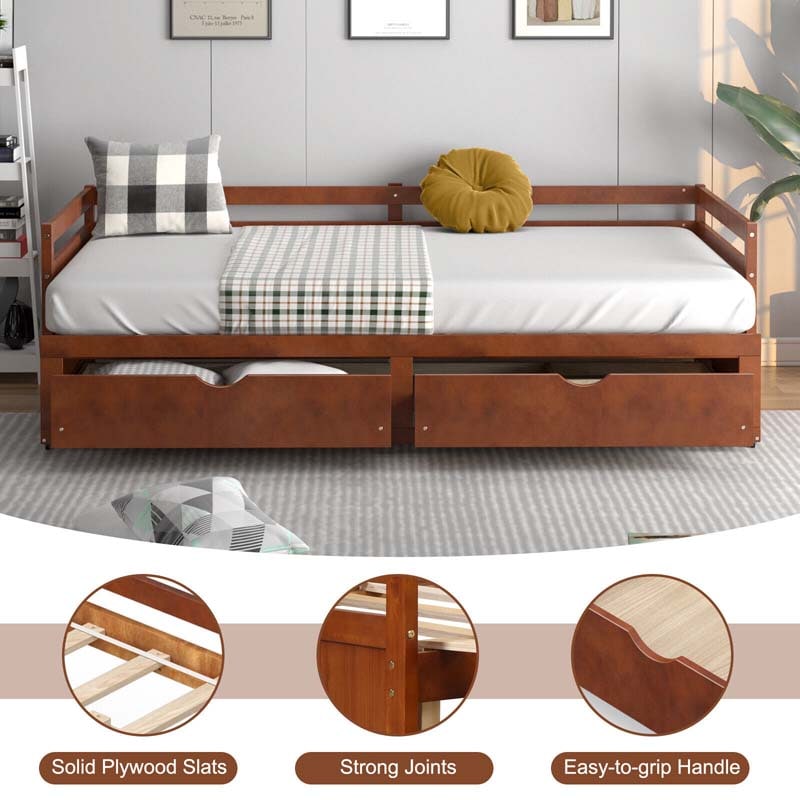 Eletriclife Extendable Twin to King Daybed with Trundle and 2 Storage Drawers