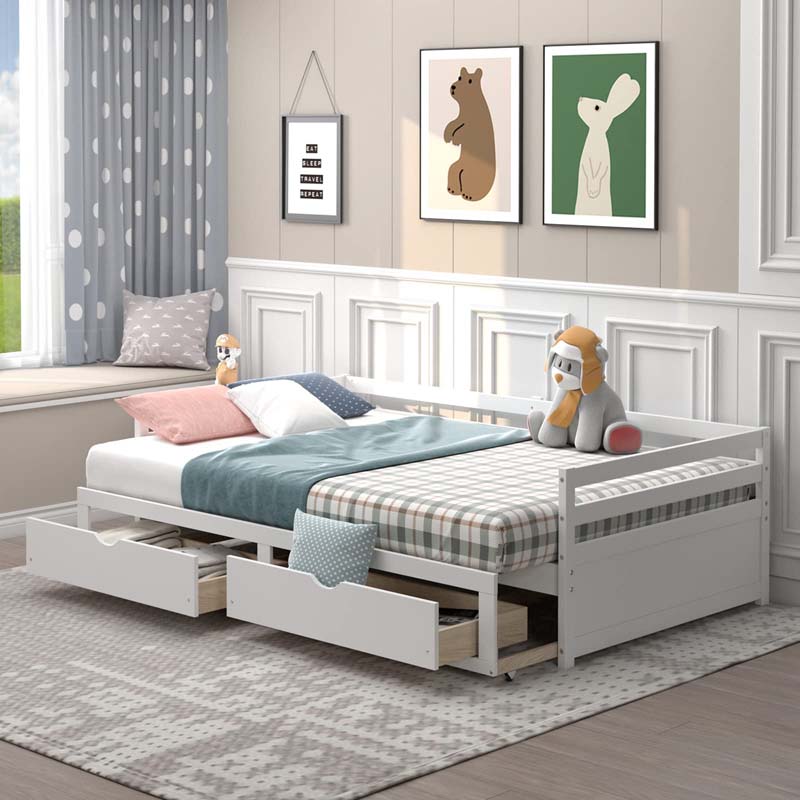 Eletriclife Extendable Twin to King Daybed with Trundle and 2 Storage Drawers