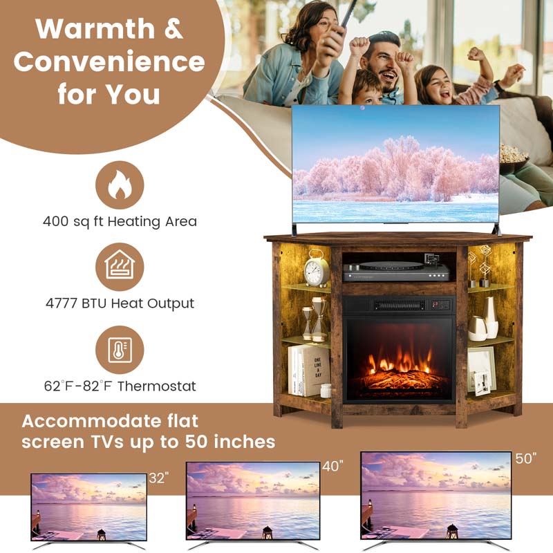 Eletriclife Fireplace Corner TV Stand with LED Lights and Smart APP Control for 50 Inches TV