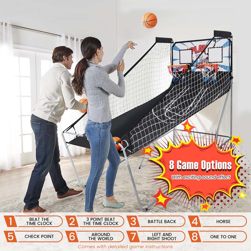 Eletriclife Foldable Dual Shot Basketball Arcade Game with Electronic Scoring System